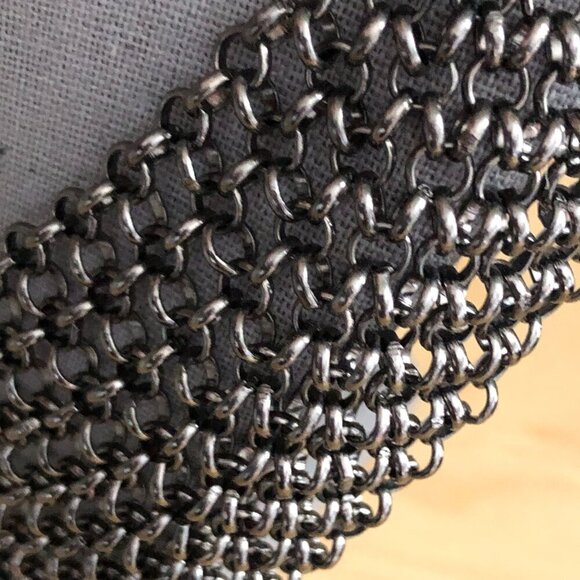 Maximalist Gunmetal & Bronze Chainmail Style Fringe Bib Statement Necklace - Picture 5 of 6